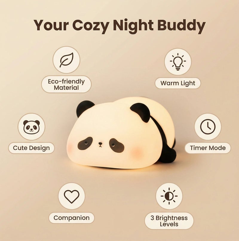 Silicone Night Light, 3 Light Modes, Touch Control, USB Rechargeable Panda Lamp - Image 3